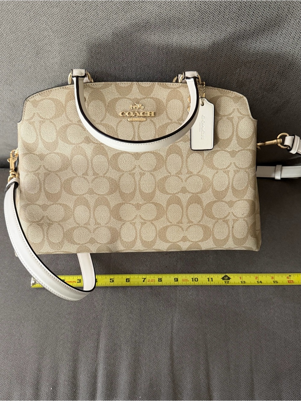 Coach Lillie Carryall Satchel Beige & White Dome Satchel with Signature C Print - Picture 3 of 14